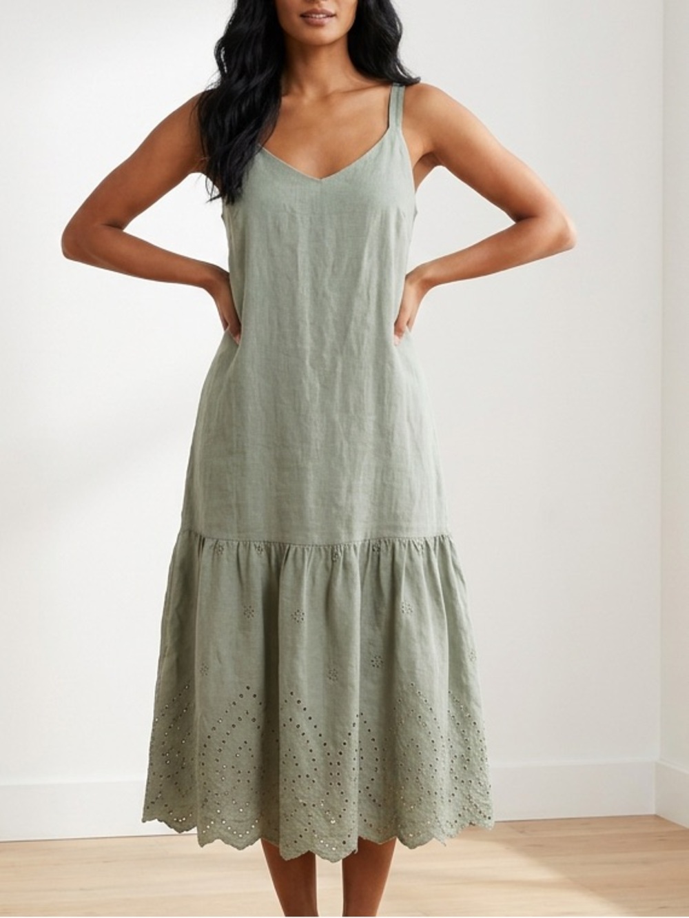 VALENTINA NALDI | 100% Linen Embroidered Midi Dress Sz S